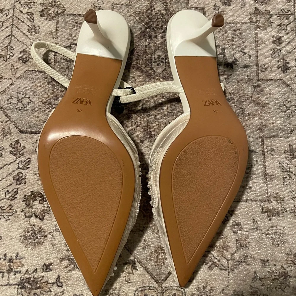 Zara Ivory Lace Pointed Toe Heels